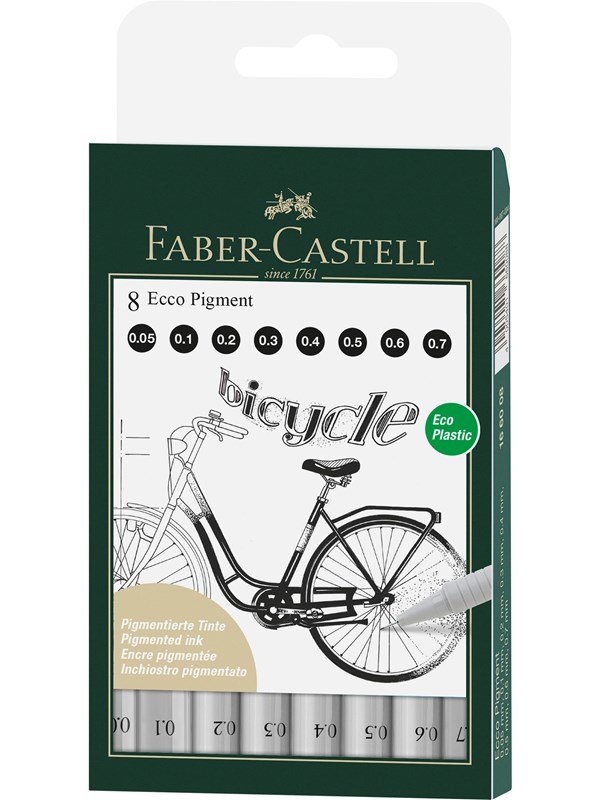 Faber-Castell Ecco Pigment Fineliner wallet of 8 Musta
