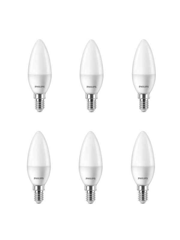 Philips LED-lamppu Kerte 4,9 W/827 (40 W) kuuden kappaleen pakkaus E14