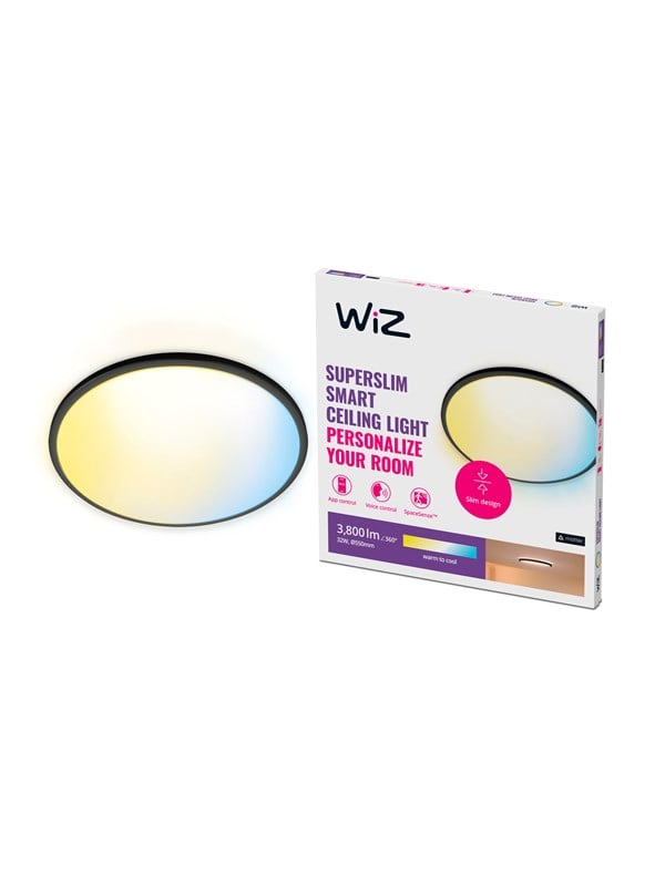 WiZ SuperSlim -kattovalaisin, musta, 32 W, säädettävä valkoinen valo, himmennettävä