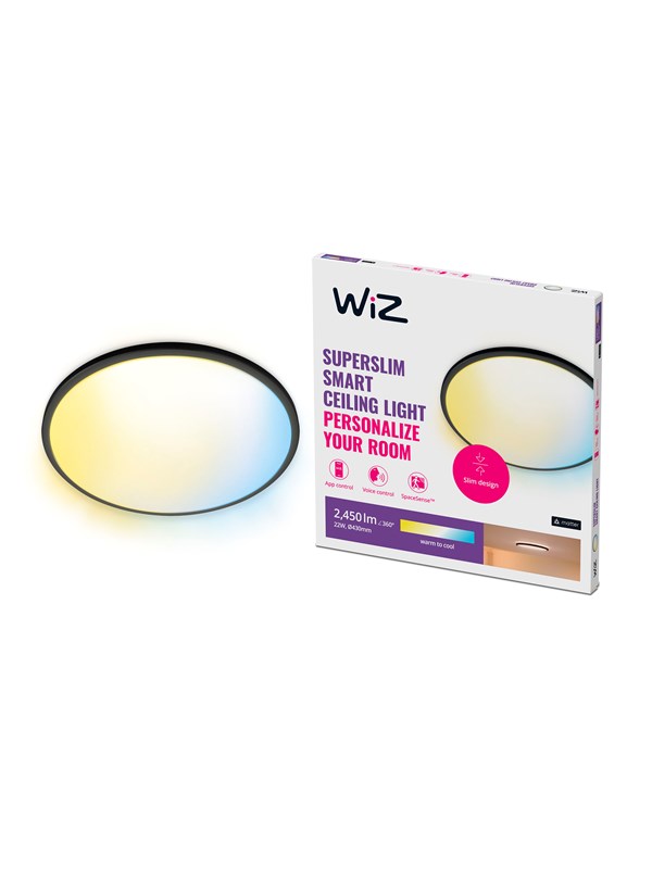 WiZ Ceiling Lamp SuperSlim Black - Smart LED Lighting - Warm to Cool White Light - Integrated LED - 22W - Wi-Fi