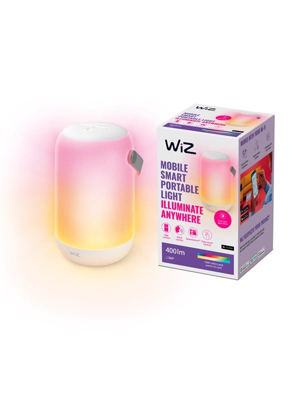 WiZ Mobile Portable -valaisin, säädettävä valkoinen valo & värivalo, ohjaus sovelluksessa ja puhekomennoilla