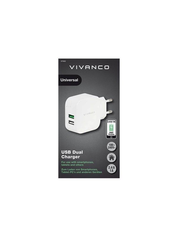 Vivanco Nopea 2xUSB Kotilaturi 3.4A 2.4+1A Valk.