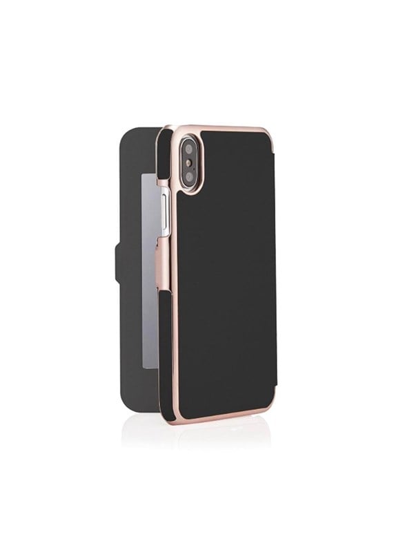 Pipetto Slim Wallet Mirror for iPhone XR - Black/Rose Kulta