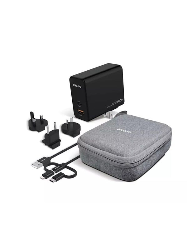 Philips Maailmanmatkasovitin ja varavirtalähde - 5000 mAh - QC 3.0 & PD (sis. USB-A-USB-C/Lightning-kaapeli)