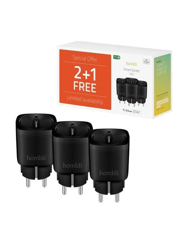 Hombli Smart Socket (EU) Promo Pack 2+1 Musta