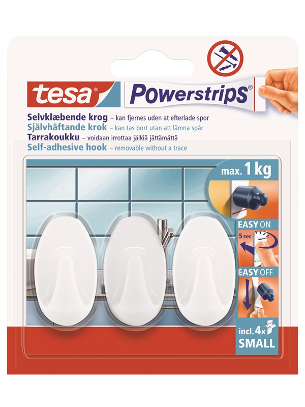 tesa Powerstrips Hooks Small Oval self-adhesive Valkoinen