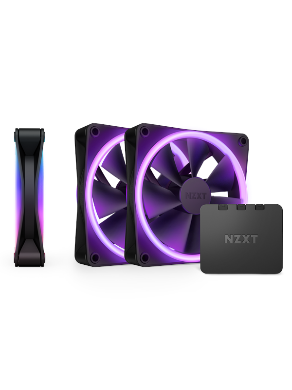 NZXT F120 RGB DUO 3-pack & RGB-ohjain - Musta - Kotelotuuletin - 120mm - Musta RGB LED valolla - 29 dBA