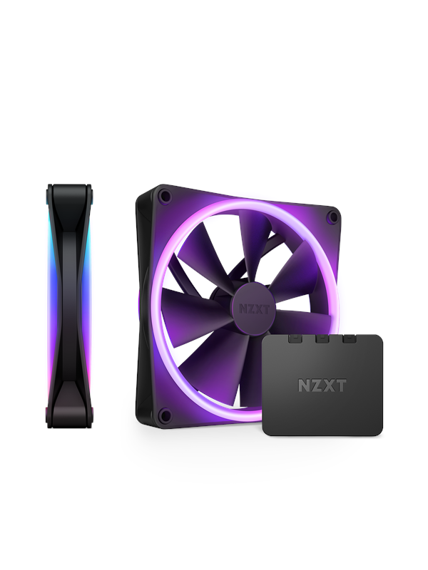 NZXT F140 RGB DUO 2-pack & RGB-ohjain - Musta - Kotelotuuletin - 140mm - Musta RGB LED valolla - 36 dBA