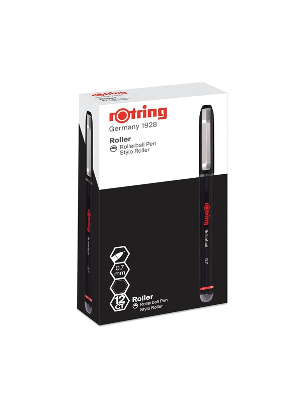 Rotring Rollerball Pen | Fine Point (0.7 mm) for Clear Writing | Black Ink | 12 Count
