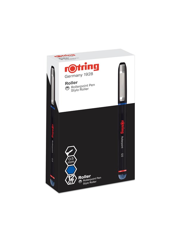 Rotring Rollerball Pen | Needle Point (0.5 mm) Rollerpoint for Precise Writing | Blue Ink | 12 Count