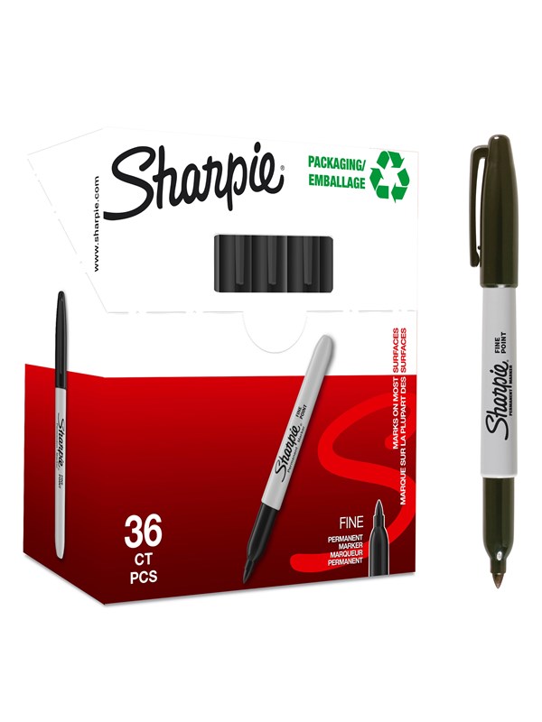 Sharpie -permanenttitussit | Kapea kärki | Musta | 36 kpl