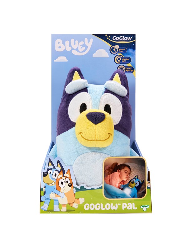 Bluey Valaiseva yövalo Light Up Bedtime Pal pehmeässä muodossa GoGlow:lta.