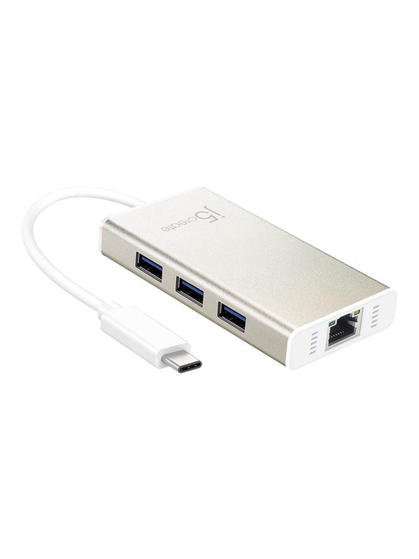 j5create JCH471 - verkkosovitin - USB-C - Gigabit Ethernet x 1 + USB 3.0 x 3 USB hub - 3 porttia - USB 3.0 - hopea