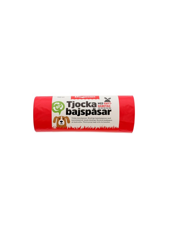 Dogman Paksut Kakkapussit Solmittavilla Kahvoilla Punainen (50 kpl pakkaus)