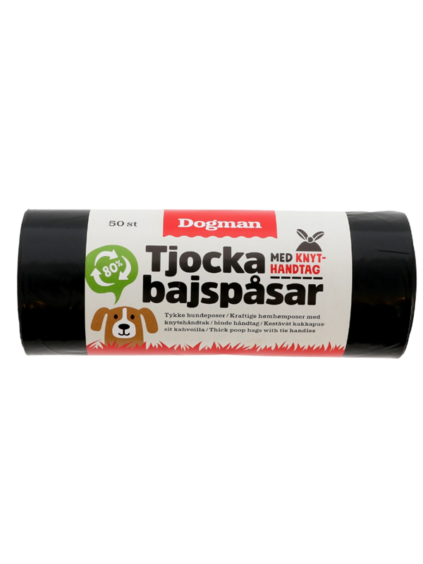Dogman Paksut Kakkapussit Solmittavilla Kahvoilla Musta (50 kpl pakkaus)