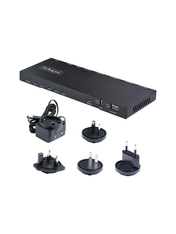 StarTech.com 4-Port HDMI Splitter 4K 60Hz HDMI 2.0 Video 1 In 4 Out HDMI Splitter 4K HDMI Splitter w/Built-in Scaler 3.5mm/Optical Audio Port Durable Metal Housing HDR/HDCP