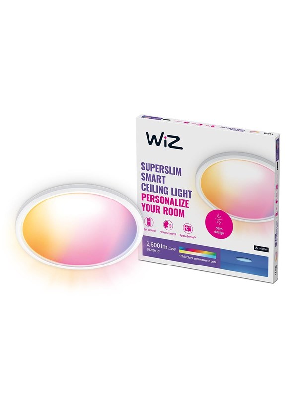 WiZ SuperSlim -kattovalaisin, 22 W, säädettävä valkoinen valo, himmennettävä, erittäin ohut muotoilu, valkoinen
