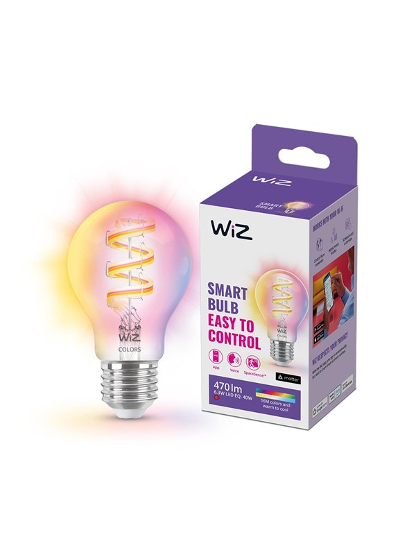 WiZ Color A60 E27 filamenttilamppu - RGB/16 miljoonaa väriä + himmennettävä valkoinen LED-valo