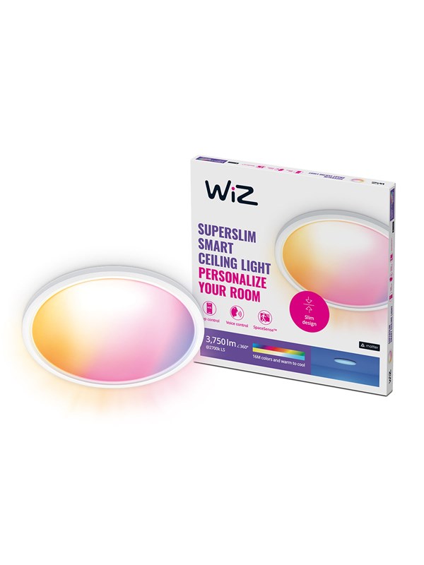 WiZ SuperSlim -kattovalaisin, 32 W, säädettävä valkoinen valo, himmennettävä, erittäin ohut moderni muotoilu, valkoinen