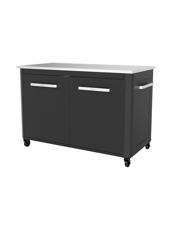 cozze ®outside table with stainless steel table 2-doors and 4 casters stainless steel/black/gray
