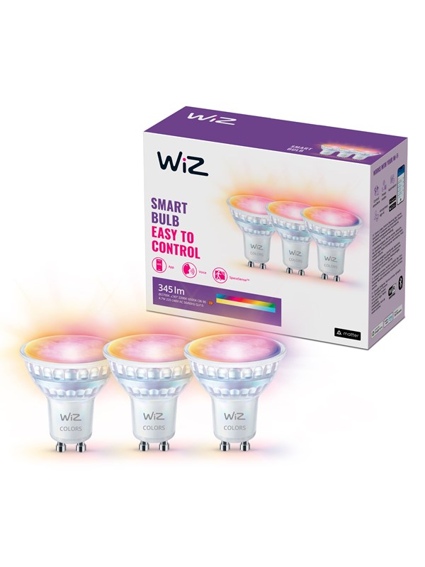 WiZ Color GU10-kohdelamppu, 3 kpl - RGB/16 miljoonaa väriä + himmennettävä valkoinen LED-valo