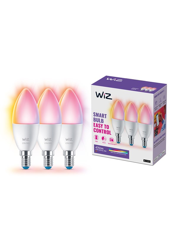 WiZ C37 E14 -kynttilälamppu, 3 kpl - RGB/16 miljoonaa väriä + himmennettävä valkoinen LED-valo