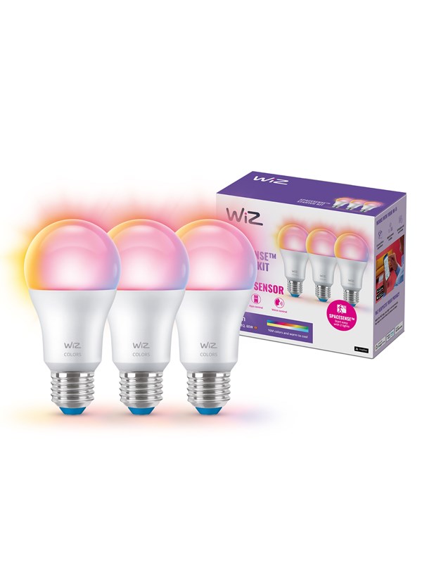 WiZ Color A60 E27 -lamppu, 3 kpl - RGB/16 miljoonaa väriä + himmennettävä valkoinen LED-valo