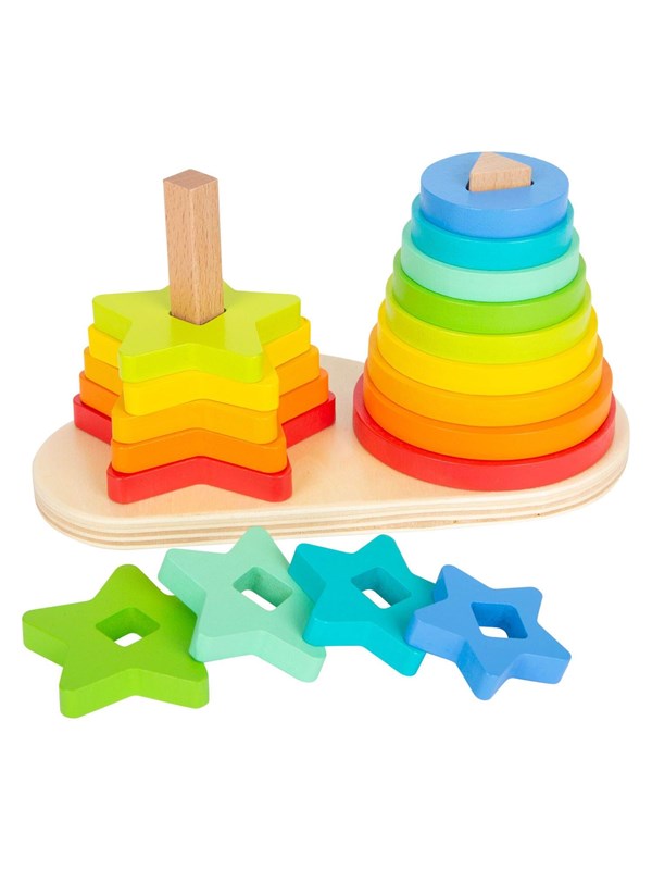 Small Foot - Wooden Stacking Tower Rainbow Circle and Star 19dlg.