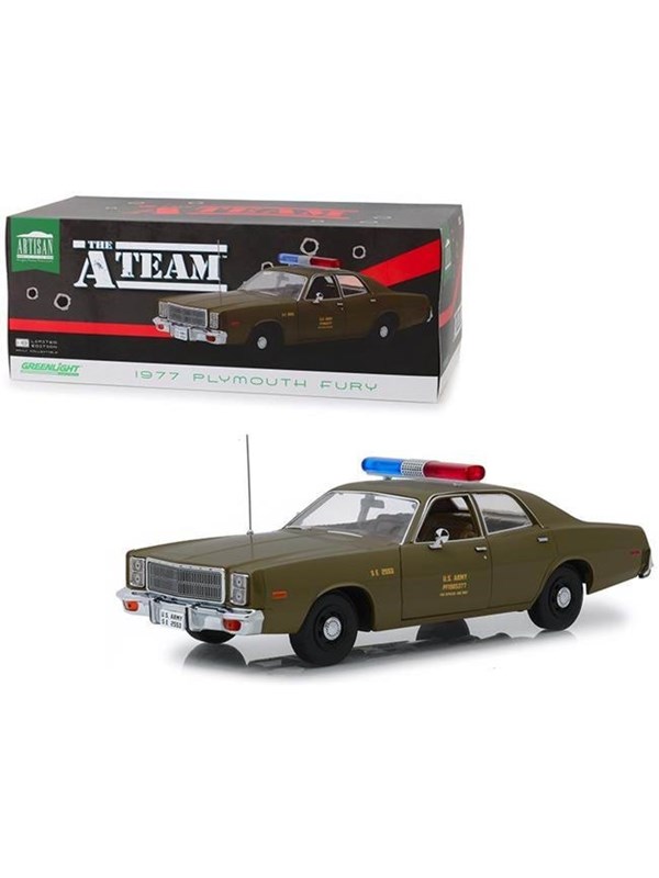 Greenlight 1:18 Scale Diecast for 1977 Plymouth Fury US Army Police Model Car Army Green