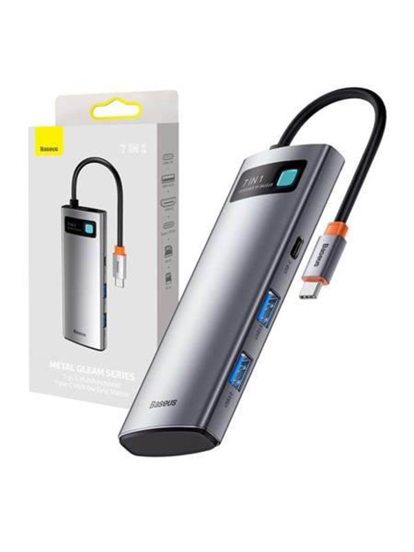 Baseus Hub-adapter 7-i-1 USB-C til 2x USB 3.0 + HDMI + USB-C PD USB hub - 7 porttia - USB 3.0 - Harmaa