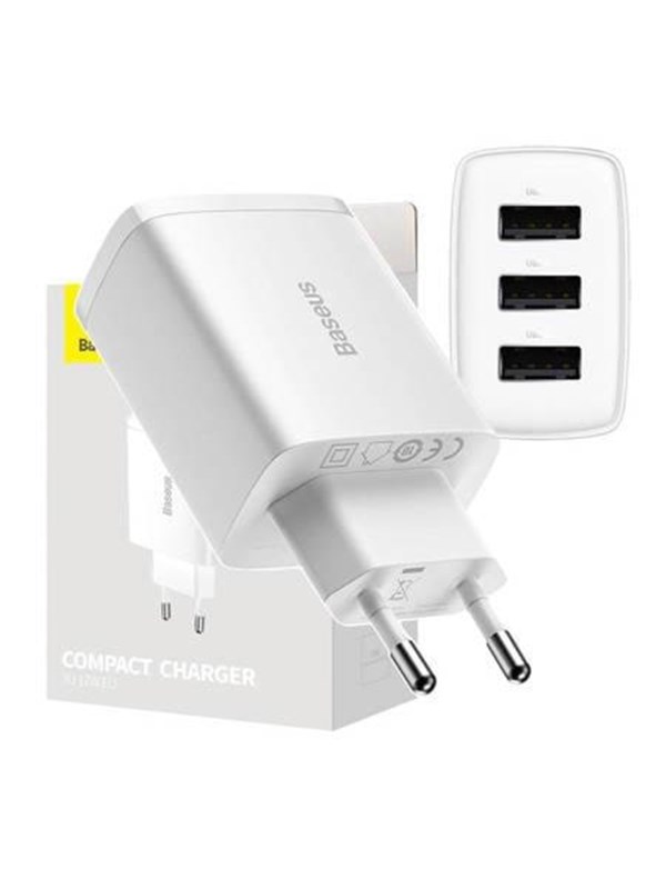 Baseus Compact Quick Charger 3x USB 17W (White)