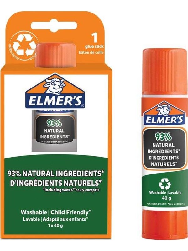 Elmer's ympäristöystävälliset liimapuikot kouluun | Kuivuvat kirkkaiksi | 93 % luonnollisia ainesosia | Pestävä ja sopii lapsille | 40 g | 1 kpl