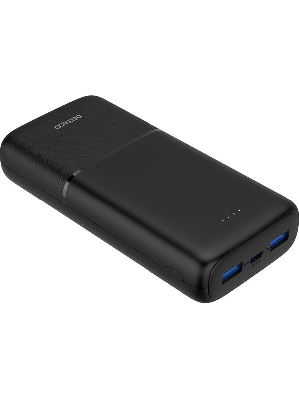 Deltaco PB-C1008 Powerbank | 2x USB-A + 1x USB-C | PD | Black - 20000 mAh