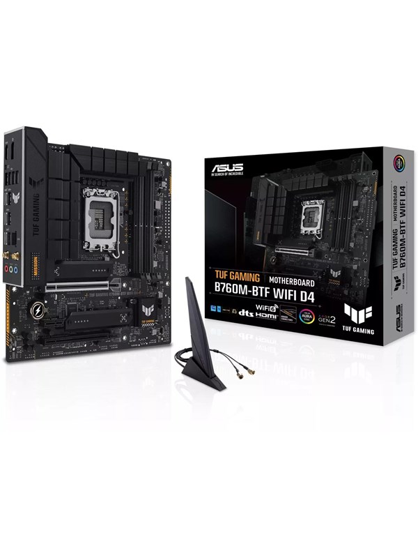 ASUS TUF GAMING B760M-BTF WIFI Emolevy - Intel B760 - Intel LGA1700 - DDR4 RAM - Micro-ATX (BTF Standard)