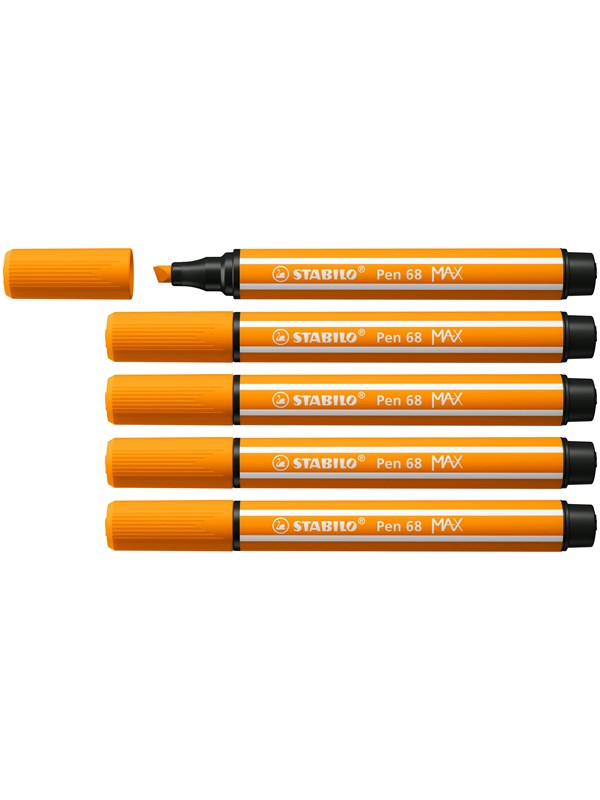 STABILO Pen 68 MAX - Fibre-tip Pen with Thick Chisel Tip - Orange