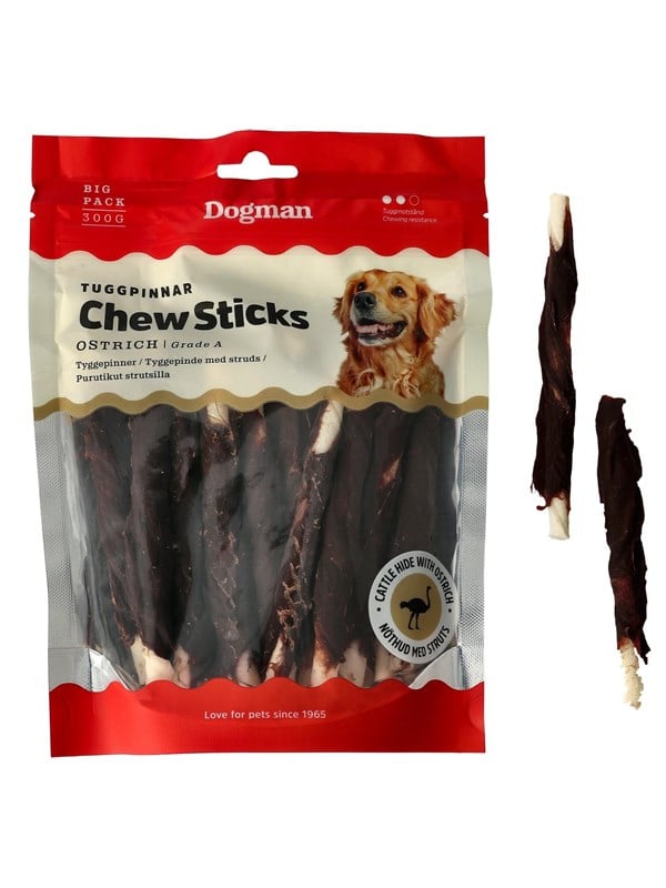 Dogman Strutsiin käärityt purutikut naudannahasta 12.5 cm (25 kpl pakkaus)