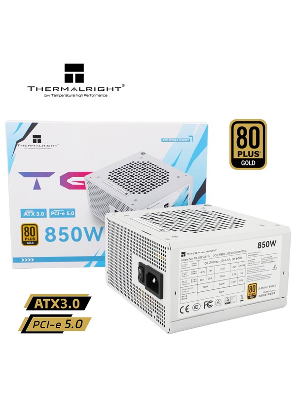 Thermalright TG S (Non-Modular) Valkoinen - Virtalähde - 850 Watt - 120 mm - ATX 3.0 - 80 Plus Kulta sertifioitu
