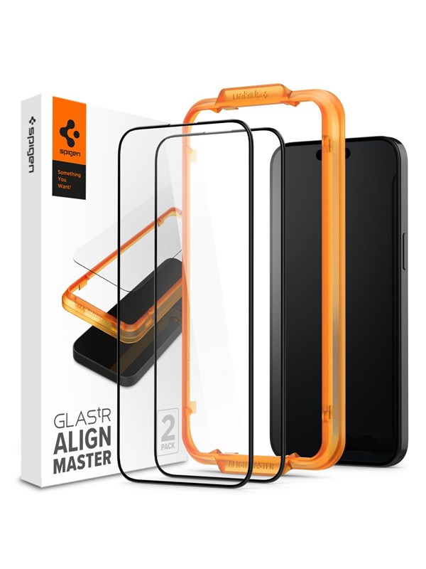 Spigen Glass tR AlignMaster 2 Pack - FC Black - iPhone 15 Pro Max