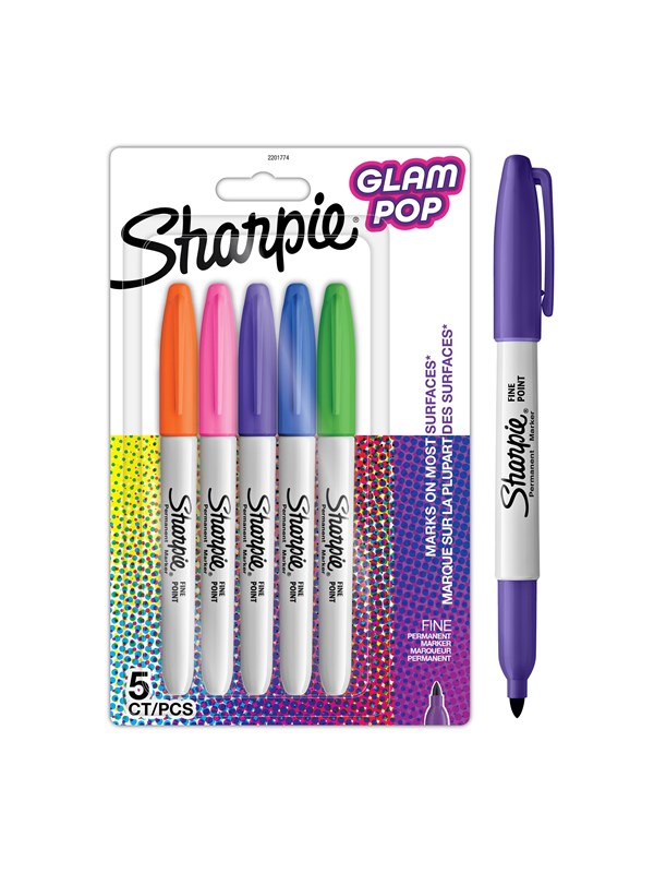 Sharpie Glam Pop -permanenttitussit | Terävä kärki tarkkoihin yksityiskohtiin | Värilajitelma kirkkaat värit | 5 kpl