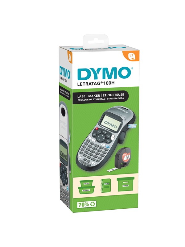DYMO LetraTag LT-100H kädessä pidettävä tarrakirjoitin | ABC Keyboard Label Printer helppokäyttöisellä 13 merkin LCD-näytöllä | kotiin tai toimistoon | Mukana paristot | Hopea
