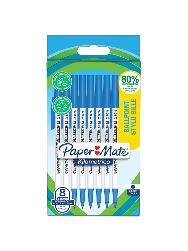 Paper Mate Kilometrico Recycled M 1.0 mm Blue 8-Blister