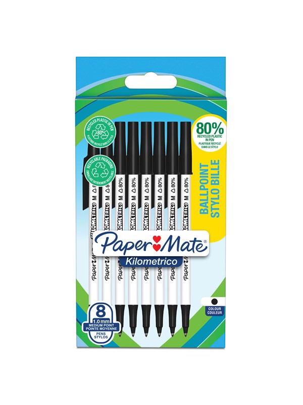Paper Mate Kilometrico Recycled M 1.0 mm Black 8-Blister