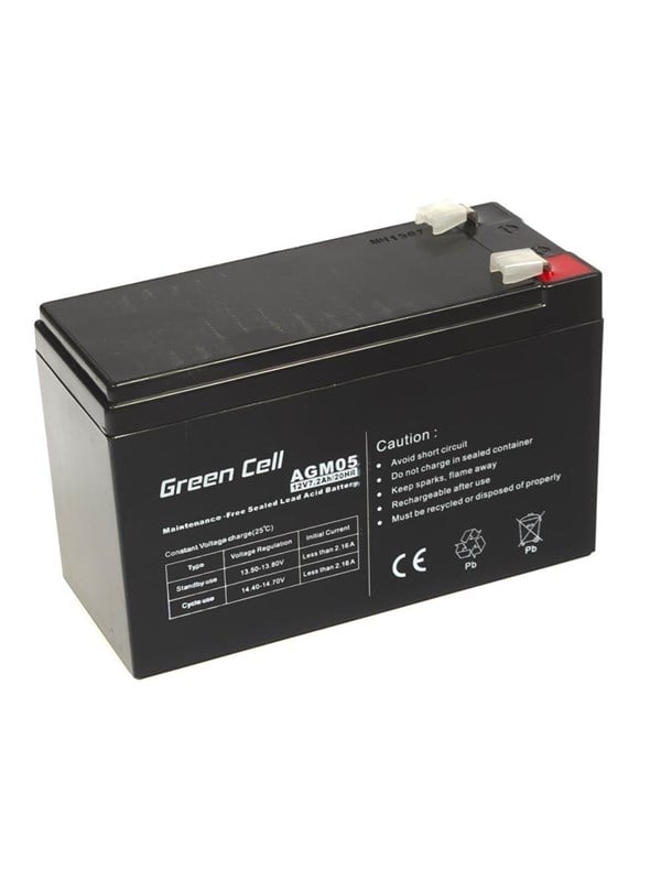 Green Cell AGM05 - 12V 7.2Ah VRLA Battery | AGM | Maintenance-Free