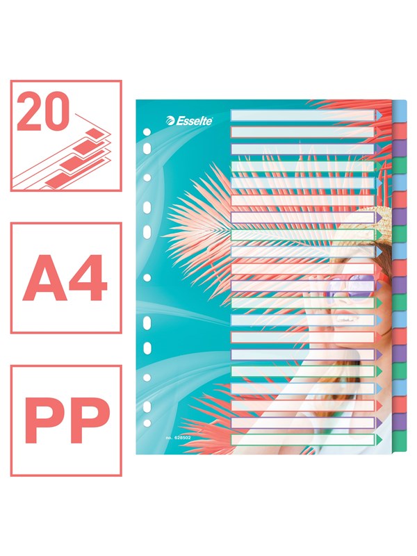Esselte Colour'Breeze A4- Hakemisto 20 välilehteä, PP