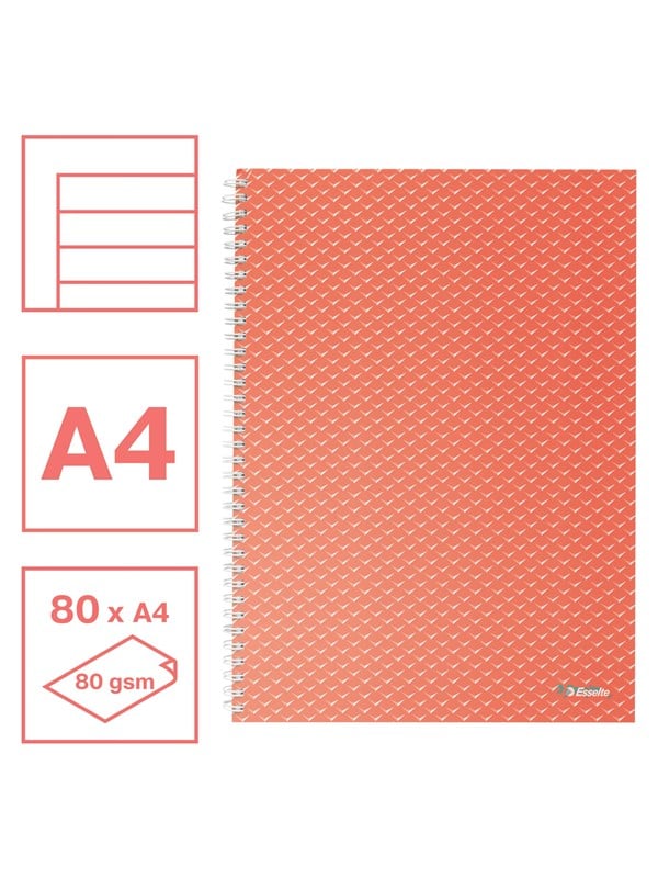 Esselte Colour'Breeze A4 Muistikirja viivoilla koralli