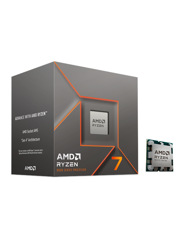 AMD Ryzen 7 8700F Wraith Stealth CPU - 8 ydintä - 4.1 GHz - AMD AM5 - AMD Boxed (jäähdyttimen kanssa)