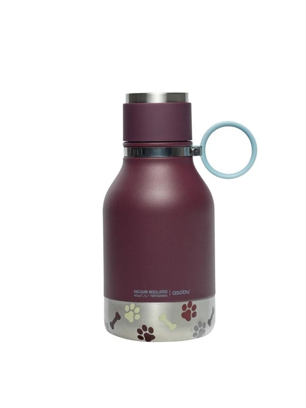 ASOBU Stainless Steel Dog Bowl Bottle Burgundy 975ml