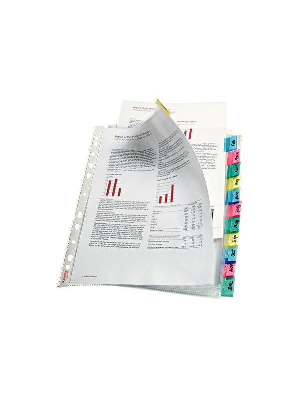 Esselte - divider - 12 parts - for A4 Maxi - capacity: 30 sheets - tabbed - clear glass