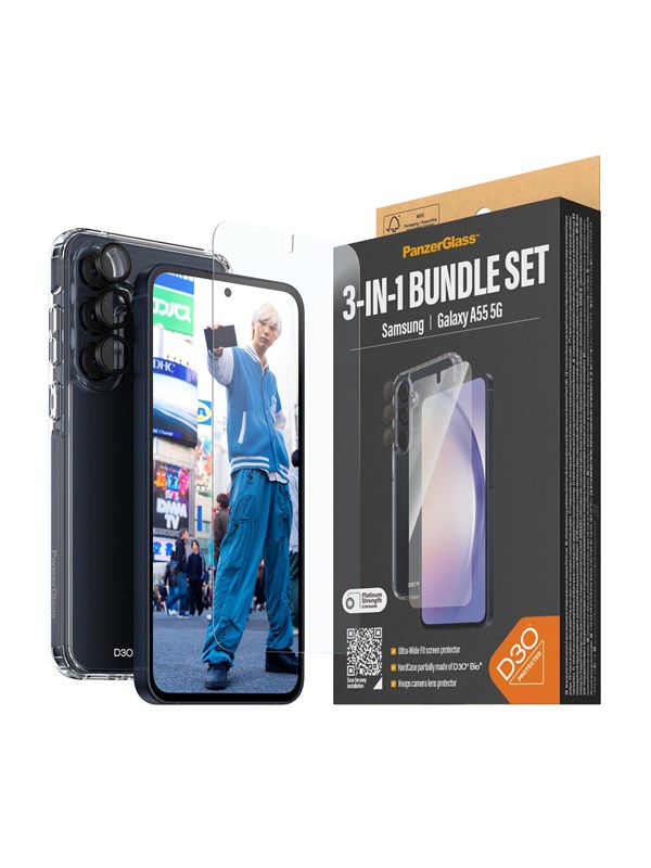 PanzerGlass 3-in-1 Protection Pack Samsung Galaxy A55 5G | Ultra-Wide Fit w. EasyAligner