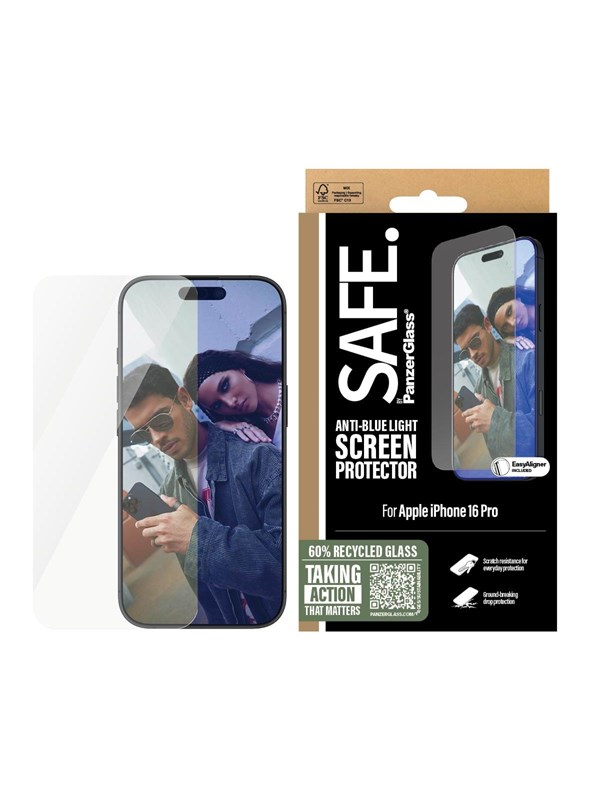 SAFE by PanzerGlass EyeCare Screen Protector iPhone 16 Pro | Ultra-Wide Fit